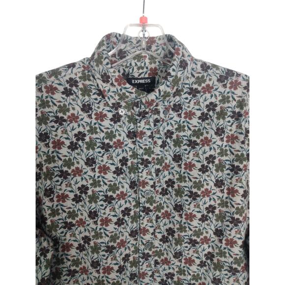 EXPRESS Men's Sz M Floral Pattern Classic Soft Wash Button Down Shirt - Picture 2 of 6